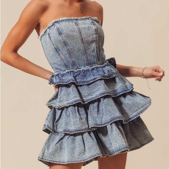 Tiered Ruffle Denim Dress - Picture 5 of 9